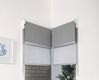 Dual roller blinds, dual reverse brackets, butt and through, face fit