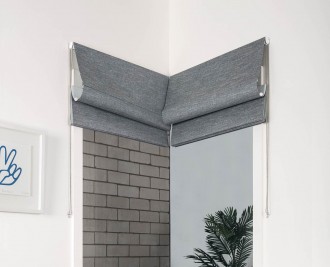 Roman blinds, butt and through installed, face fit <p></p> </i>Shown in almost fully stacked position - obviously undesirable look</i>
